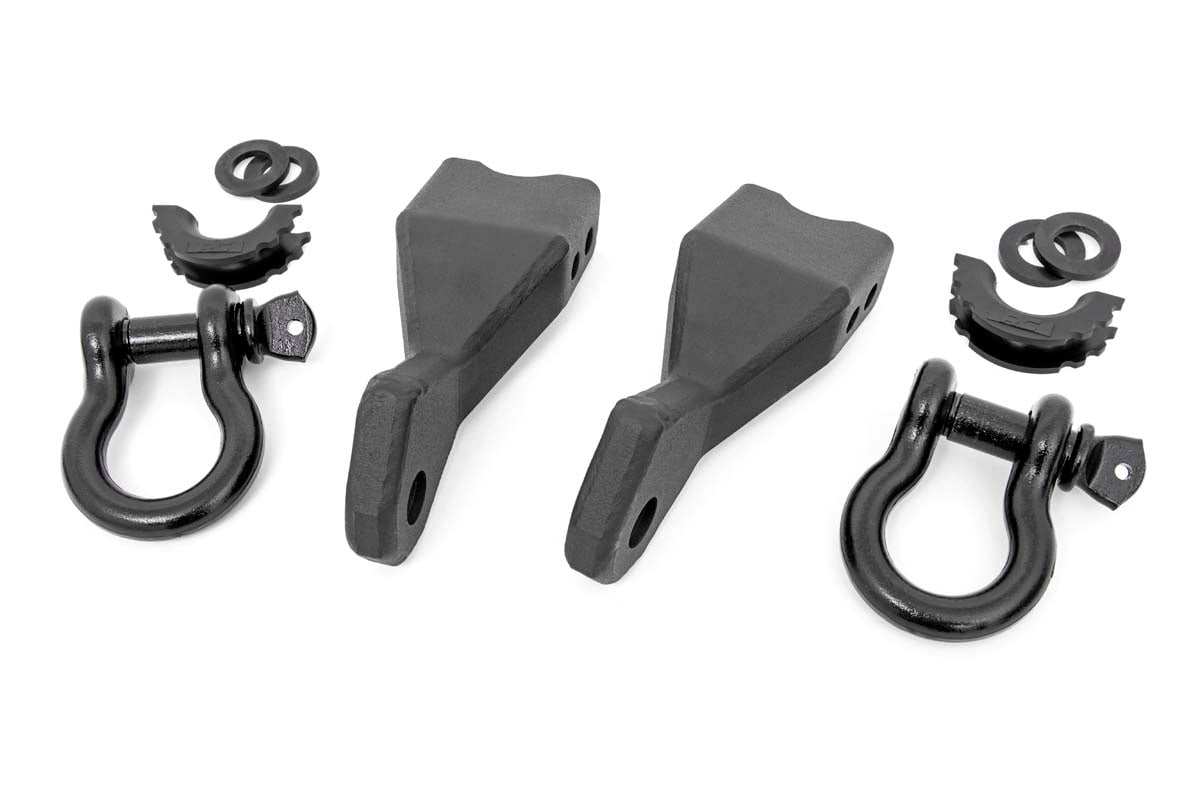 Chevrolet Silverado 1500 Tow Hook to Shackle Conversion Kit - Front - Rough Country - D-Ring Combo - Black - '19-'22